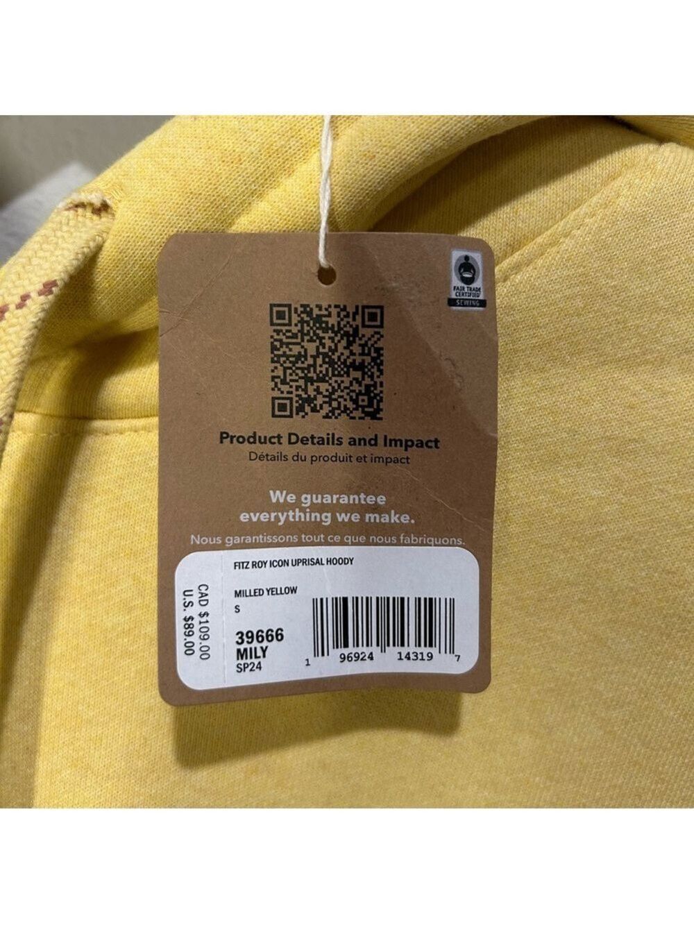 NWT Patagonia Fitz Roy Icon Uprisal Hoody Milled Yellow Size Small - Picture 5 of 5